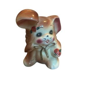 Vintage Ceramic Porcelain Brown Bunny Rabbit Fluffy Small 3.5" H Glazed Japan?